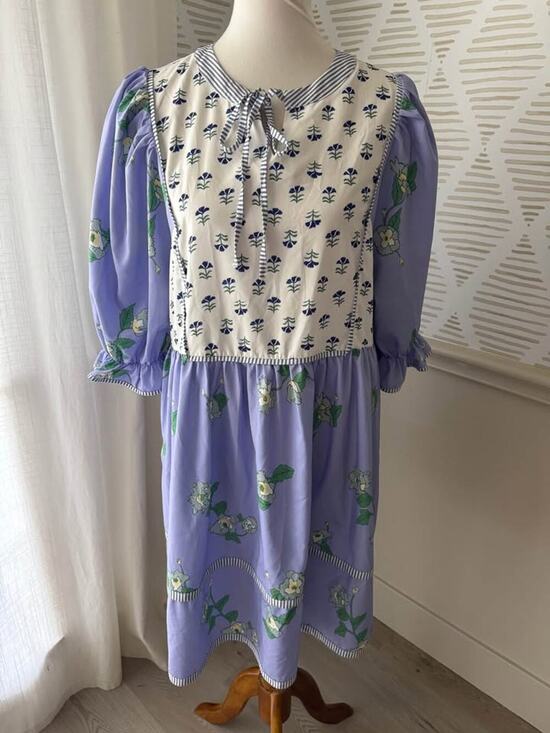 Wenrine Dresses & Skirts - Boutique Women’s XL Violet Floral Puff Patchwork Shirt Dresses